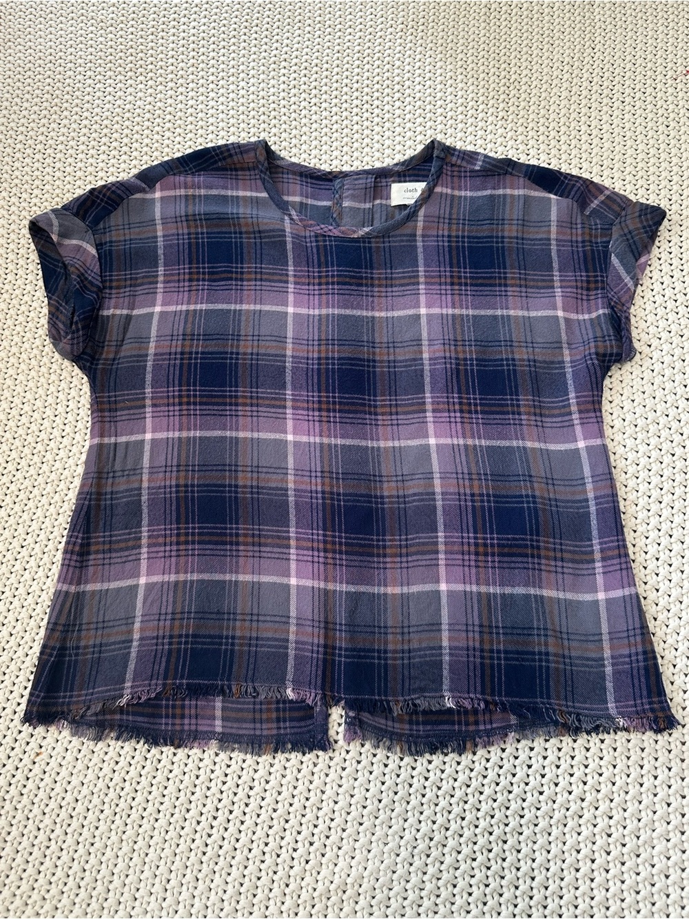 Anthropologie cloth & stone Womens Size Small Purple Plaid Distressed Boxy Shirt